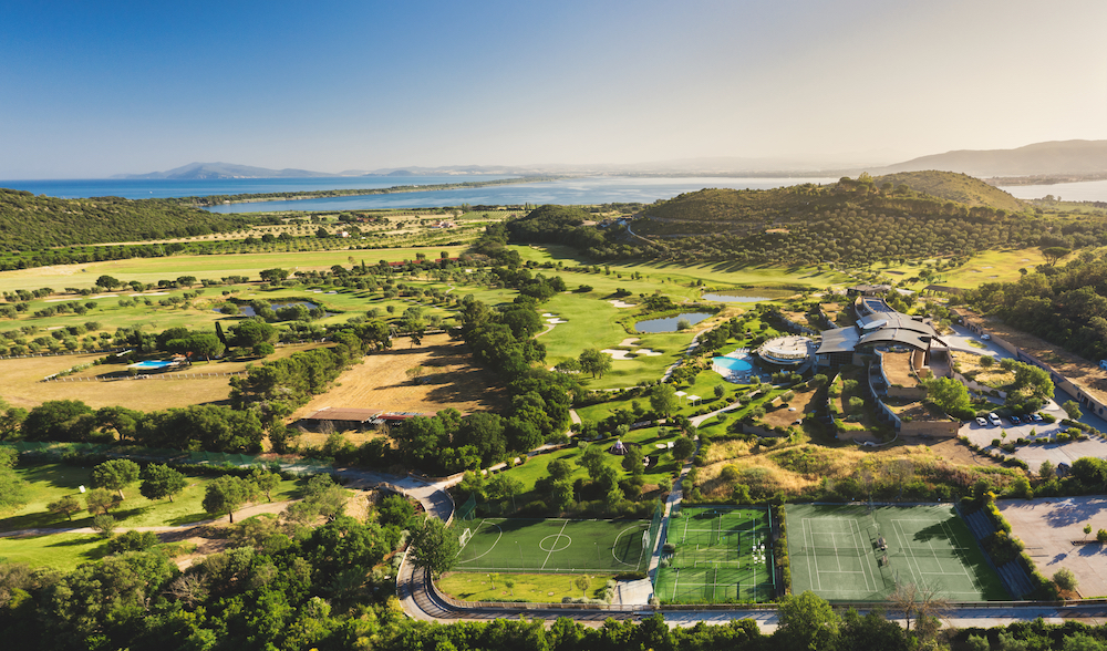 Panorama showing the golf course and outdoor activity offerings at Argentario